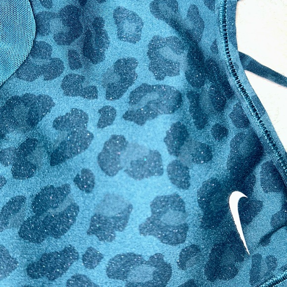 Nike Dark Teal Leopard Print Strappy Sports Bra - Picture 3 of 4